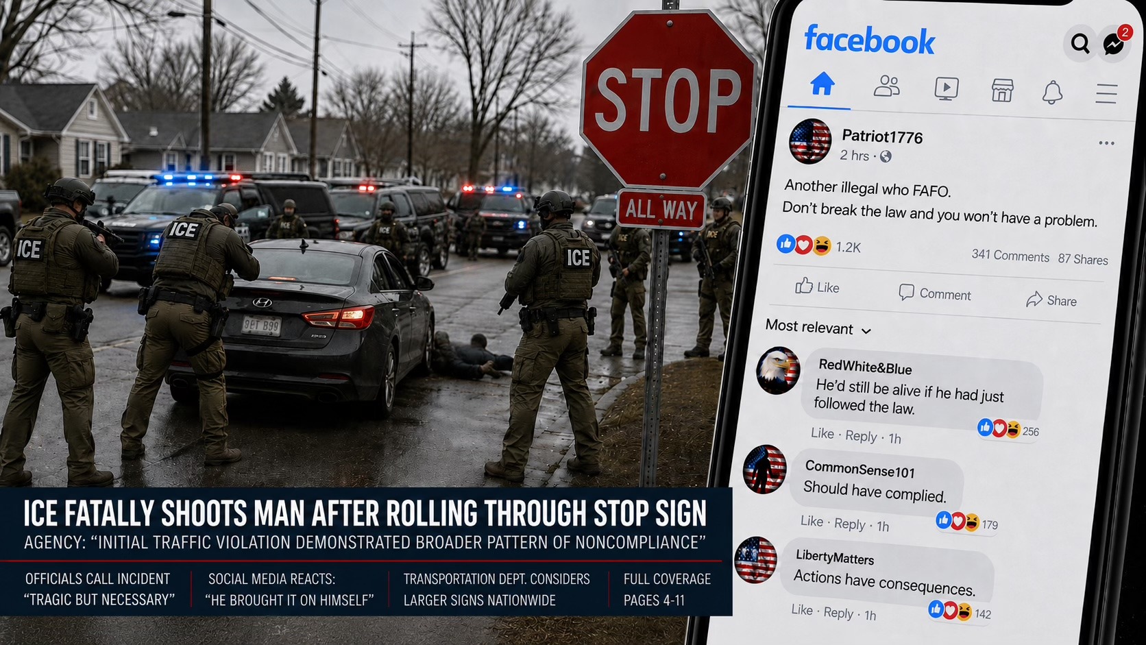 ICE Fatally Shoots Man After Rolling Through Stop Sign; Social Media Divided Over Whether He "Should Have Just Followed the Law"